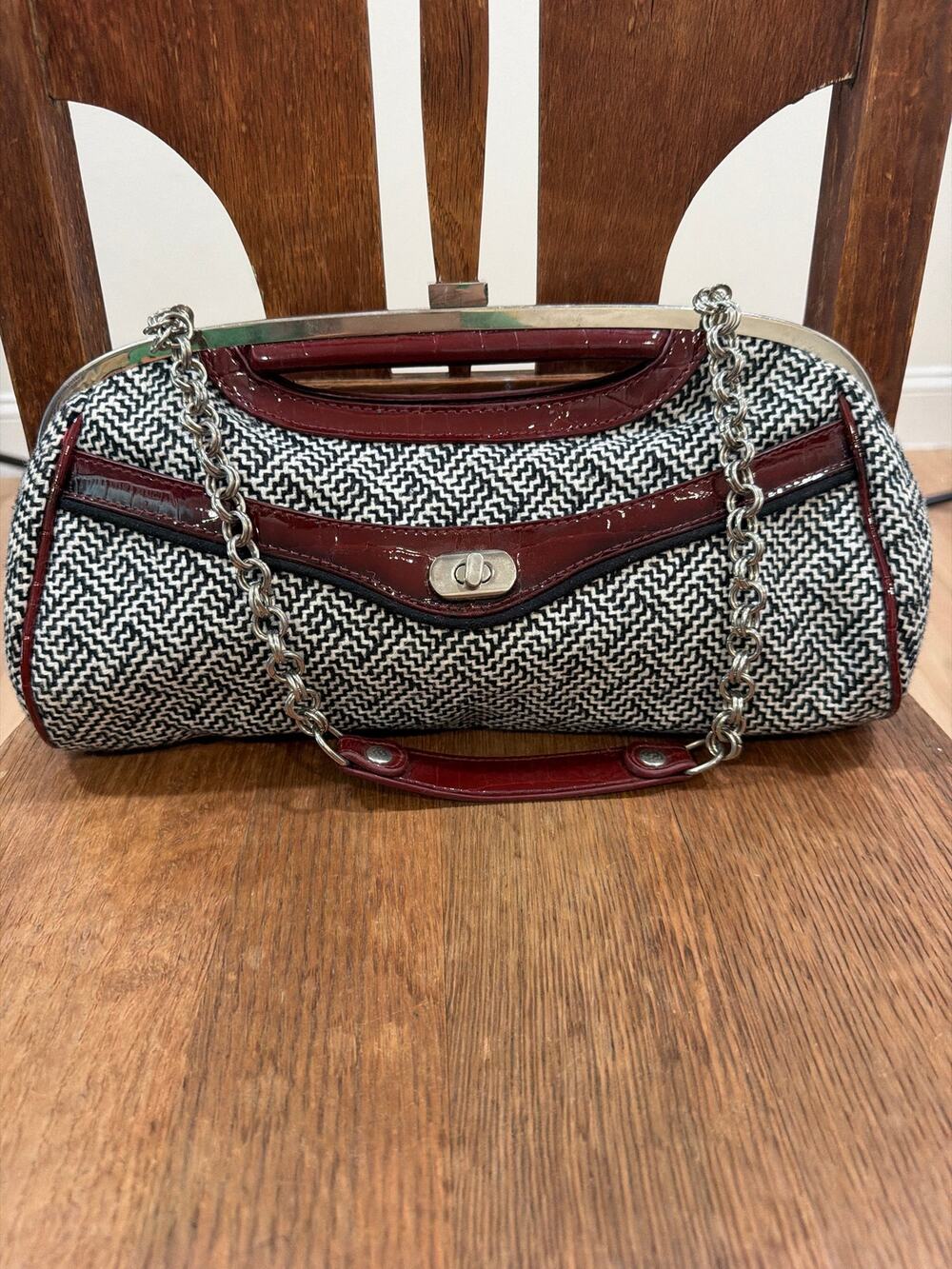 Tweed Look Clutch Baguette Handbag Purse Shoulder Bag Y2K Clueless Retro Kiss